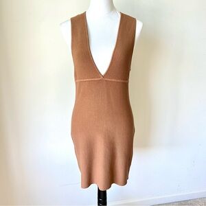 NWT HOUSE OF HARLOW Brown Deep -V Compression Knit Mini Dress—SZ. Medium